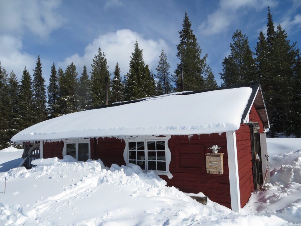 Die Saunahütte fast eingeschneit